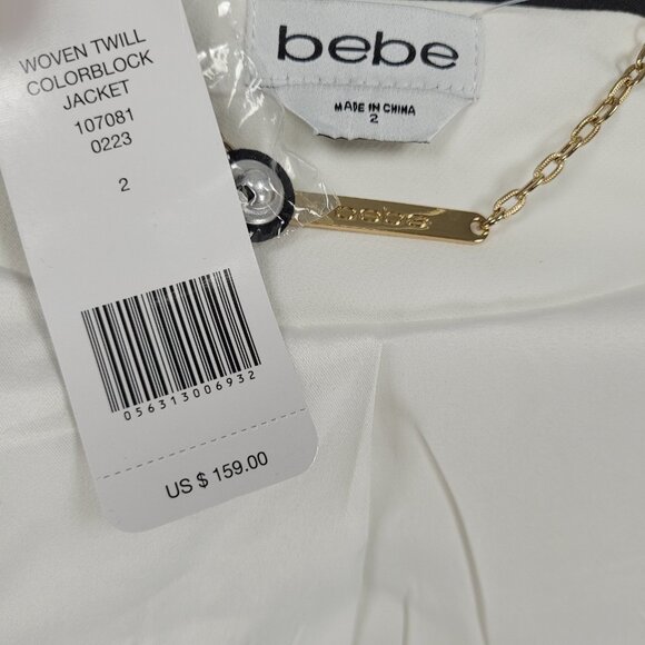 NWT Bebe Black & White Woven Twill Colorblock Notch Stretch Jacket Blazer Size 2 - Picture 3 of 16